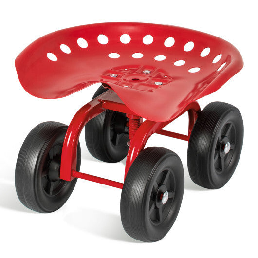 Costway Garden Rolling Workseat with 360 Swivel Seat and Adjustable Height-Red LuxuryLifeWay Online Store