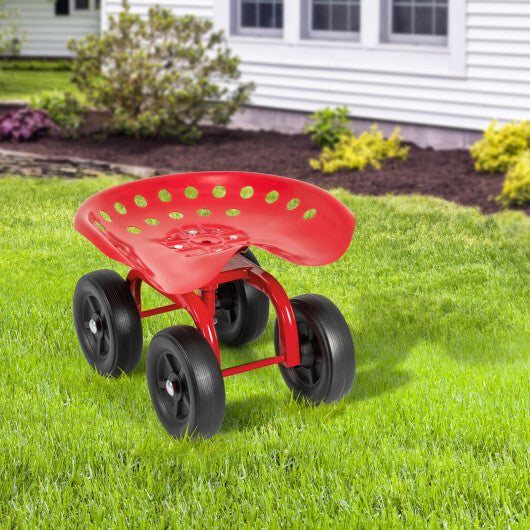 Costway Garden Rolling Workseat with 360 Swivel Seat and Adjustable Height-Red LuxuryLifeWay Online Store
