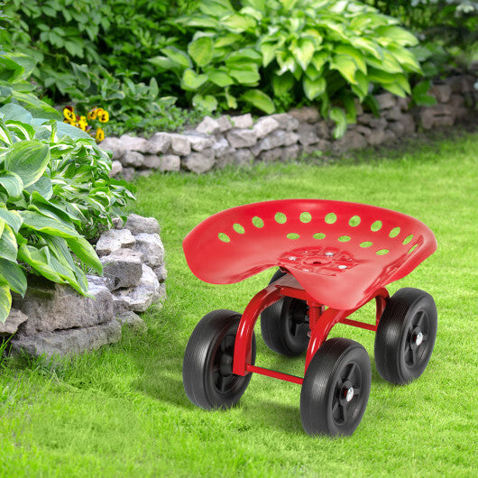 Costway Garden Rolling Workseat with 360 Swivel Seat and Adjustable Height-Red LuxuryLifeWay Online Store