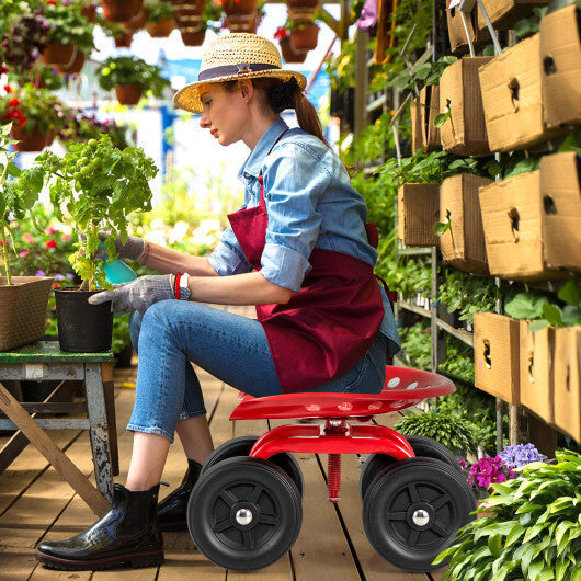 Costway Garden Rolling Workseat with 360 Swivel Seat and Adjustable Height-Red LuxuryLifeWay Online Store