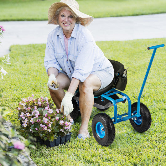 Costway Rolling Garden Cart with Height Adjustable Swivel Seat and Storage Basket-Blue LuxuryLifeWay Online Store