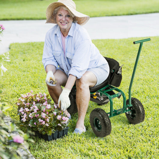 Costway Rolling Garden Cart with Height Adjustable Swivel Seat and Storage Basket-Green LuxuryLifeWay Online Store