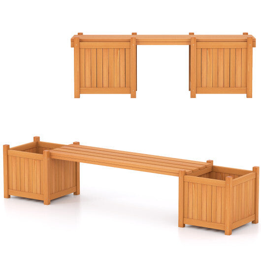 Costway Wood Outdoor Planter Boxes with Detachable Bench 2 Elevated Mini Planters Patio Natural LuxuryLifeWay Online Store
