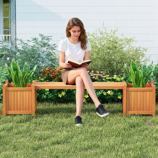 Costway Wood Outdoor Planter Boxes with Detachable Bench 2 Elevated Mini Planters Patio Natural LuxuryLifeWay Online Store