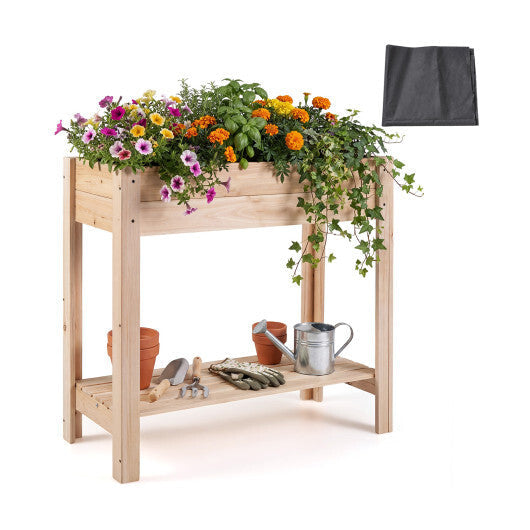 Costway Wooden Raised Garden Bed with Legs  Storage Shelf  Liner  Drainage for Backyard LuxuryLifeWay Online Store