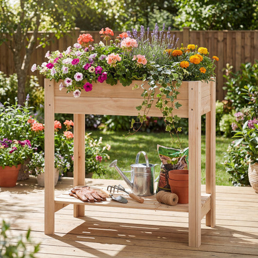 Costway Wooden Raised Garden Bed with Legs  Storage Shelf  Liner  Drainage for Backyard LuxuryLifeWay Online Store