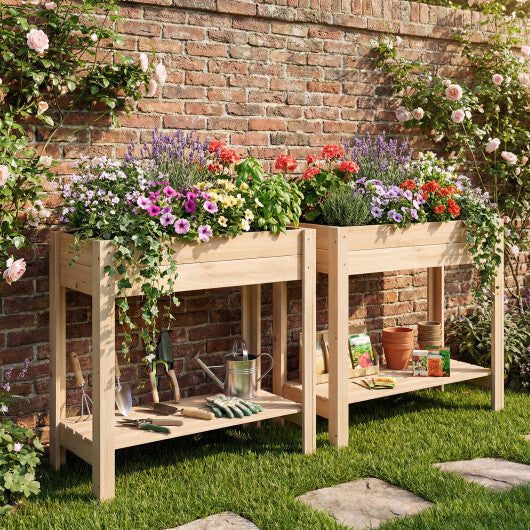 Costway Wooden Raised Garden Bed with Legs  Storage Shelf  Liner  Drainage for Backyard LuxuryLifeWay Online Store