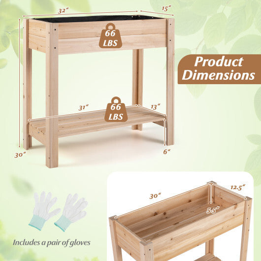 Costway Wooden Raised Garden Bed with Legs  Storage Shelf  Liner  Drainage for Backyard LuxuryLifeWay Online Store