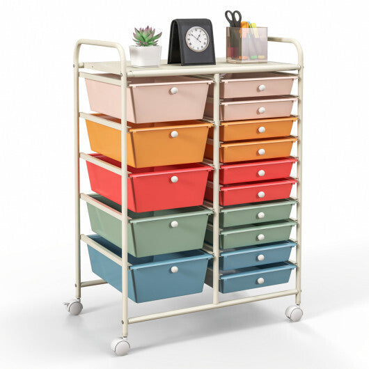 Costway 15-Drawer Utility Rolling Organizer Cart Multi-Use Storage-Deep Multicolor LuxuryLifeWay Online Store