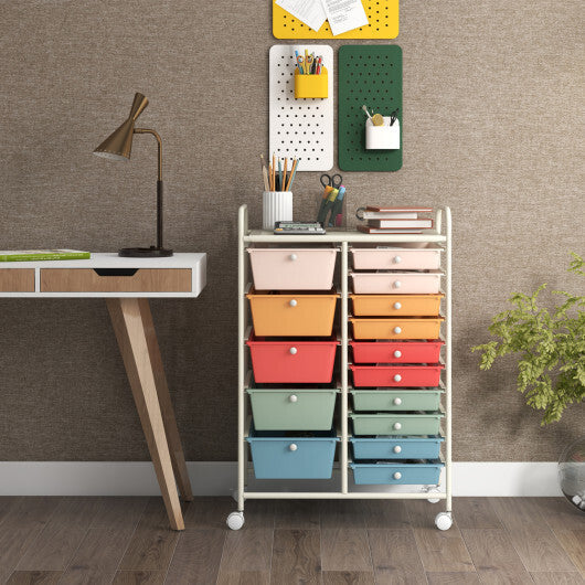 Costway 15-Drawer Utility Rolling Organizer Cart Multi-Use Storage-Deep Multicolor LuxuryLifeWay Online Store