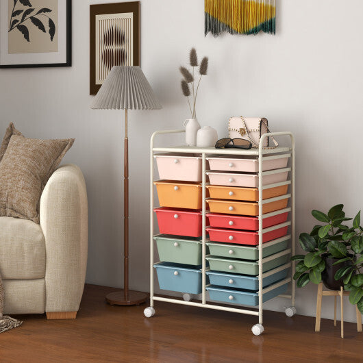 Costway 15-Drawer Utility Rolling Organizer Cart Multi-Use Storage-Deep Multicolor LuxuryLifeWay Online Store