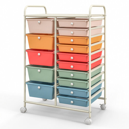 Costway 15-Drawer Utility Rolling Organizer Cart Multi-Use Storage-Deep Multicolor LuxuryLifeWay Online Store