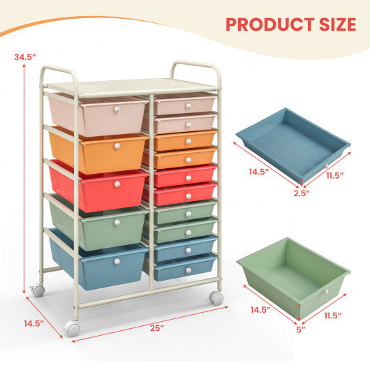 Costway 15-Drawer Utility Rolling Organizer Cart Multi-Use Storage-Deep Multicolor LuxuryLifeWay Online Store