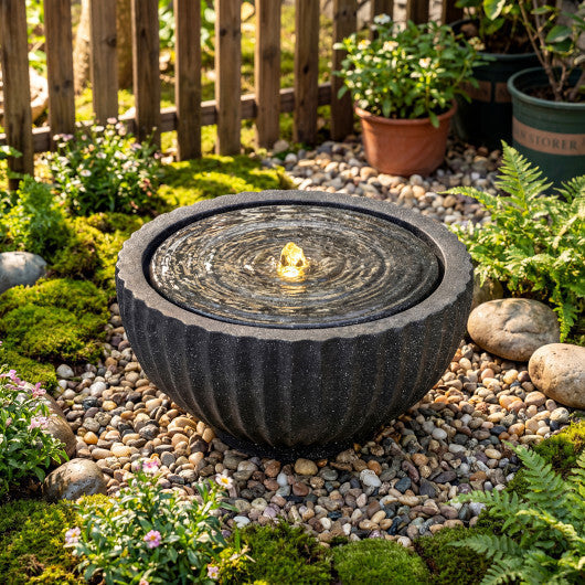 Costway 18" Outdoor Round Sphere Water Fountain with LED Lights & Pump for Garden Patio LuxuryLifeWay Online Store