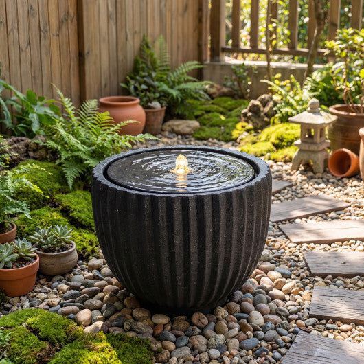 Costway 17.5" Outdoor Round Sphere Water Fountain with LED Lights & Pump for Garden Patio LuxuryLifeWay Online Store