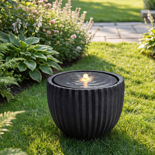 Costway 17.5" Outdoor Round Sphere Water Fountain with LED Lights & Pump for Garden Patio LuxuryLifeWay Online Store