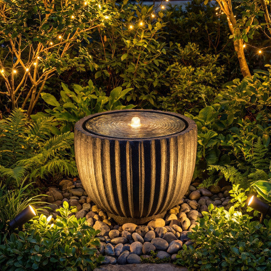 Costway 17.5" Outdoor Round Sphere Water Fountain with LED Lights & Pump for Garden Patio LuxuryLifeWay Online Store