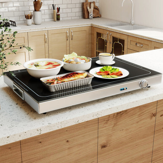 Costway Electric Warming Tray with Adjustable Temperature and Built-In Handles Tempered Glass LuxuryLifeWay Online Store