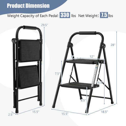Costway 2 Step Ladder Folding Step Stool 330lbs Capacity with Anti-Slip Pedal & Handle LuxuryLifeWay Online Store
