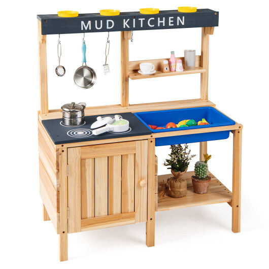 Costway Outdoor Mud Kids Kitchen Playset Wooden Pretend Play Toy with Kitchenware LuxuryLifeWay Online Store