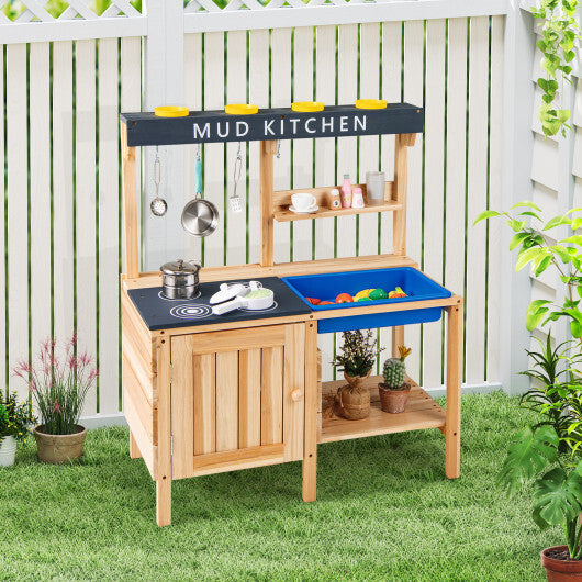 Costway Outdoor Mud Kids Kitchen Playset Wooden Pretend Play Toy with Kitchenware LuxuryLifeWay Online Store