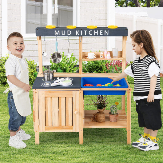 Costway Outdoor Mud Kids Kitchen Playset Wooden Pretend Play Toy with Kitchenware LuxuryLifeWay Online Store