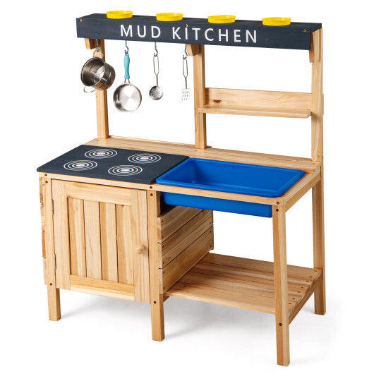Costway Outdoor Mud Kids Kitchen Playset Wooden Pretend Play Toy with Kitchenware LuxuryLifeWay Online Store