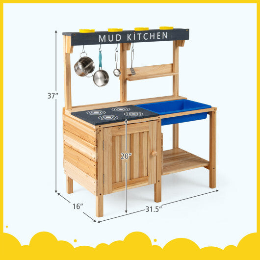 Costway Outdoor Mud Kids Kitchen Playset Wooden Pretend Play Toy with Kitchenware LuxuryLifeWay Online Store