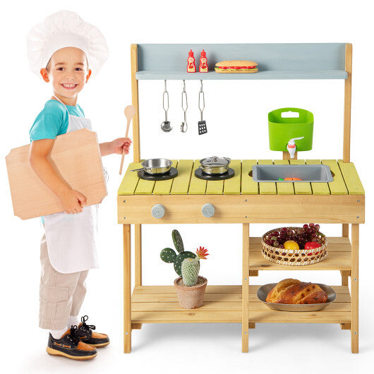 Costway Backyard Pretend Play Toy Kitchen with Stove Top LuxuryLifeWay Online Store