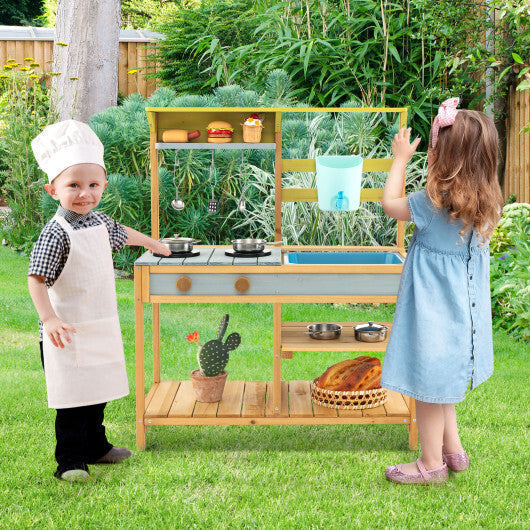 Costway Outdoor Kids Mud Kitchen with Faucet and Water Box LuxuryLifeWay Online Store
