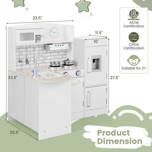 Costway Kids Kitchen Playset Conor Kitchen Toy with Realistic Microwave and Oven Stove-White LuxuryLifeWay Online Store