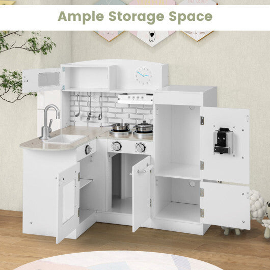 Costway Kids Kitchen Playset Conor Kitchen Toy with Realistic Microwave and Oven Stove-White LuxuryLifeWay Online Store