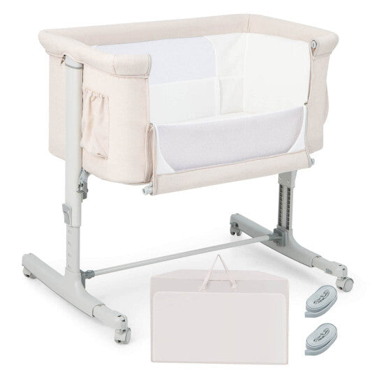 Babyjoy 3-in-1 Baby Bassinet Beside Sleeper Crib with 5-Level Adjustable Heights Beige LuxuryLifeWay Online Store