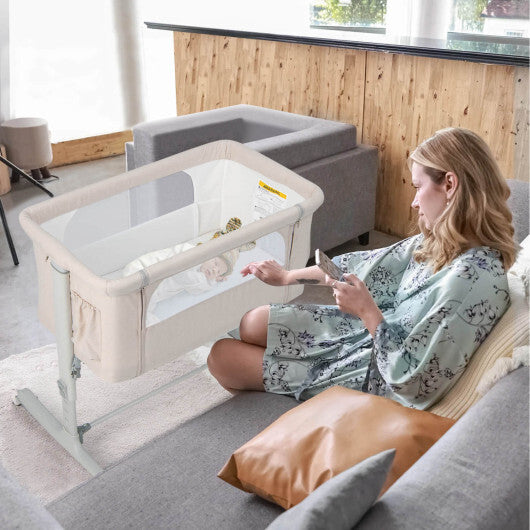 Babyjoy 3-in-1 Baby Bassinet Beside Sleeper Crib with 5-Level Adjustable Heights Beige LuxuryLifeWay Online Store