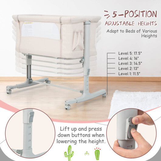 Babyjoy 3-in-1 Baby Bassinet Beside Sleeper Crib with 5-Level Adjustable Heights Beige LuxuryLifeWay Online Store
