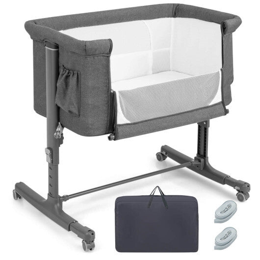 Babyjoy 3-in-1 Baby Bassinet Beside Sleeper Crib with 5-Level Adjustable Heights Gray LuxuryLifeWay Online Store