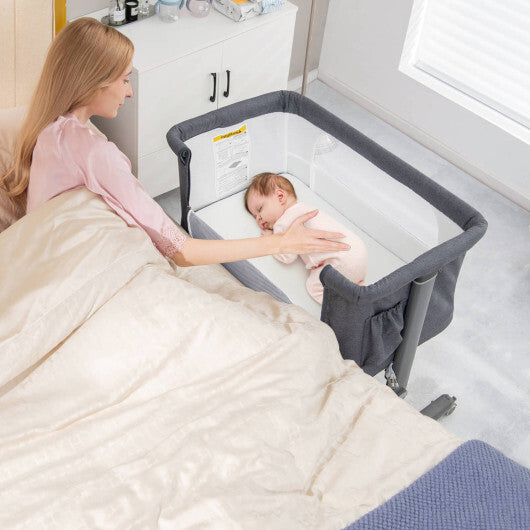 Babyjoy 3-in-1 Baby Bassinet Beside Sleeper Crib with 5-Level Adjustable Heights Gray LuxuryLifeWay Online Store