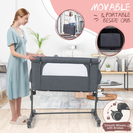Babyjoy 3-in-1 Baby Bassinet Beside Sleeper Crib with 5-Level Adjustable Heights Gray LuxuryLifeWay Online Store