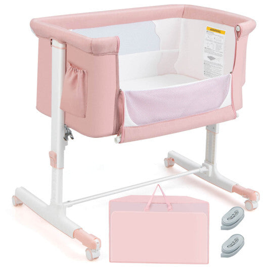 Babyjoy 3-in-1 Baby Bassinet Beside Sleeper Crib with 5-Level Adjustable Heights Pink LuxuryLifeWay Online Store