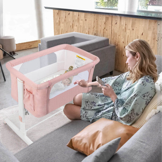 Babyjoy 3-in-1 Baby Bassinet Beside Sleeper Crib with 5-Level Adjustable Heights Pink LuxuryLifeWay Online Store