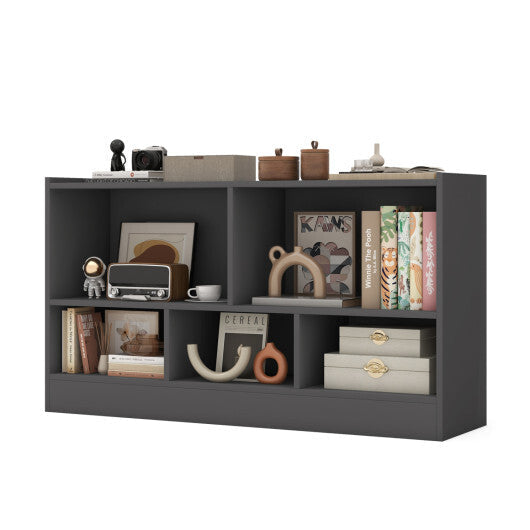 Costway Kids 2-Shelf Bookcase 5-Cube Wood Toy Storage Cabinet Organizer-Gray LuxuryLifeWay Online Store
