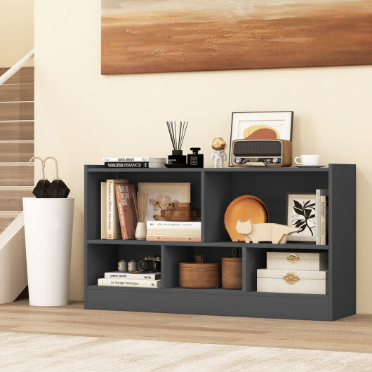 Costway Kids 2-Shelf Bookcase 5-Cube Wood Toy Storage Cabinet Organizer-Gray LuxuryLifeWay Online Store