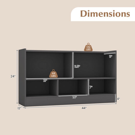 Costway Kids 2-Shelf Bookcase 5-Cube Wood Toy Storage Cabinet Organizer-Gray LuxuryLifeWay Online Store