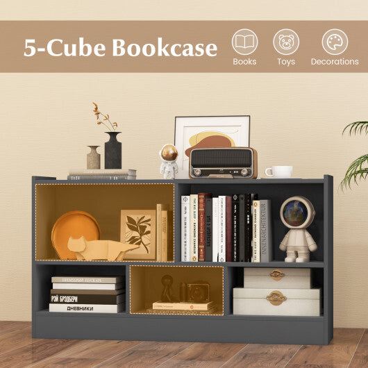 Costway Kids 2-Shelf Bookcase 5-Cube Wood Toy Storage Cabinet Organizer-Gray LuxuryLifeWay Online Store