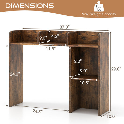 Costway 3-Tier Multipurpose Desk Bookshelf with 4 Shelves-Brown