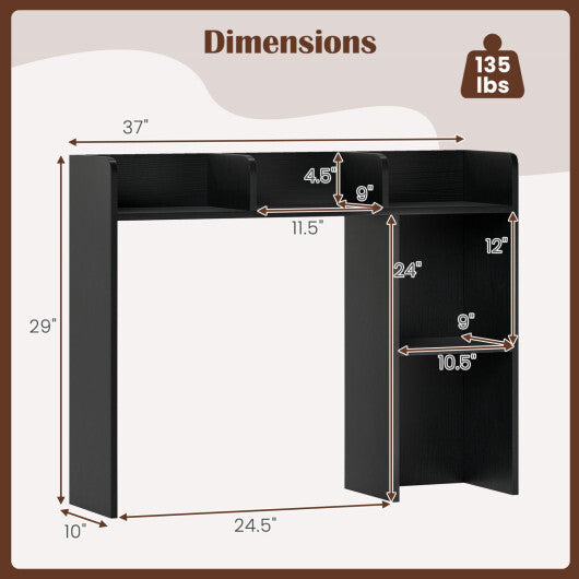 Costway 3-Tier Multipurpose Desk Bookshelf with 4 Shelves-Black LuxuryLifeWay Online Store