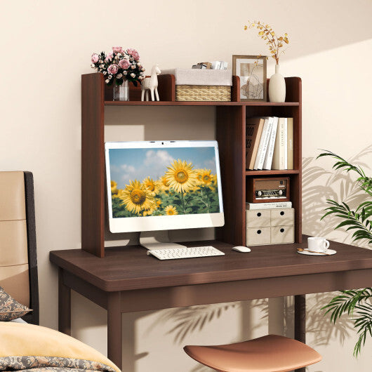 Costway 3-Tier Multipurpose Desk Bookshelf with 4 Shelves-Walnut LuxuryLifeWay Online Store