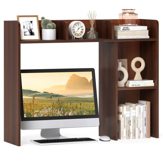 Costway 3-Tier Multipurpose Desk Bookshelf with 4 Shelves-Walnut LuxuryLifeWay Online Store