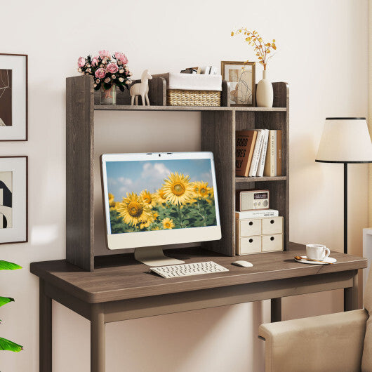 Costway 3-Tier Multipurpose Desk Bookshelf with 4 Shelves-Oak LuxuryLifeWay Online Store