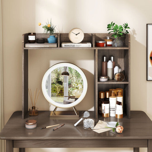 Costway 3-Tier Multipurpose Desk Bookshelf with 4 Shelves-Oak LuxuryLifeWay Online Store